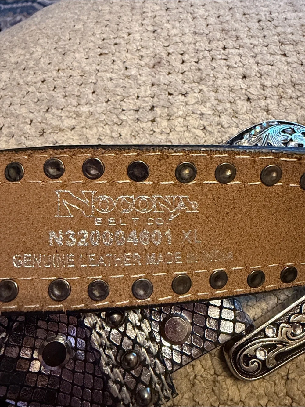 Nocona Ladies Studded Lizard Western Belt N320004601 XL 100% Genuine Leather